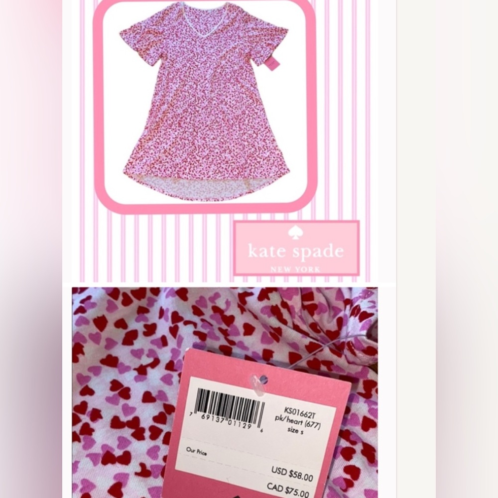 NWT Kate Spade Pink Hearts Nightgown Dress | Size Small